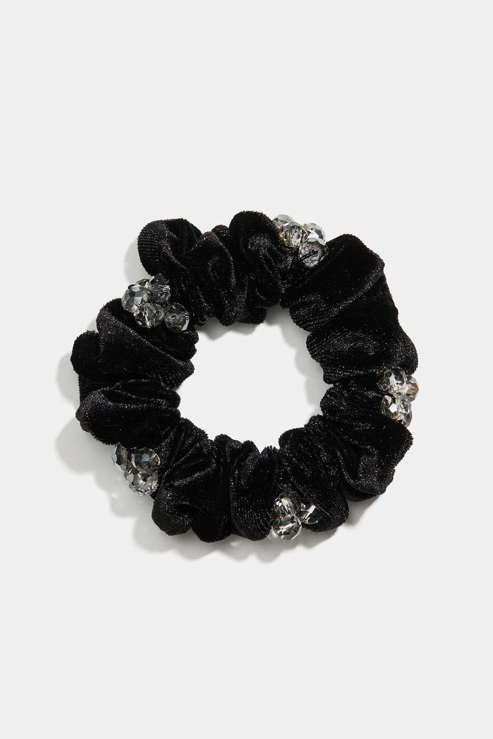Scrunchie i fløyel med grå perler