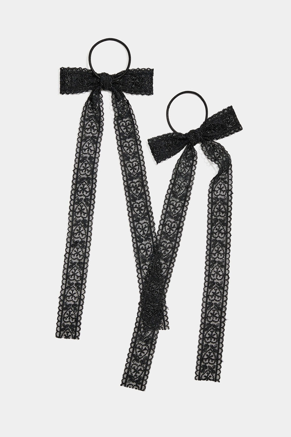 Hårstrikker med svarte blondesløyfer, 2-pakning