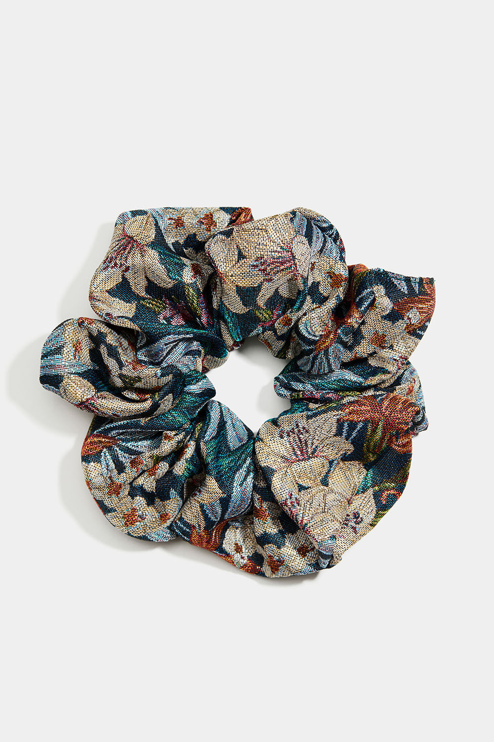 Stor scrunchie i jacquardvevd blomstermønster