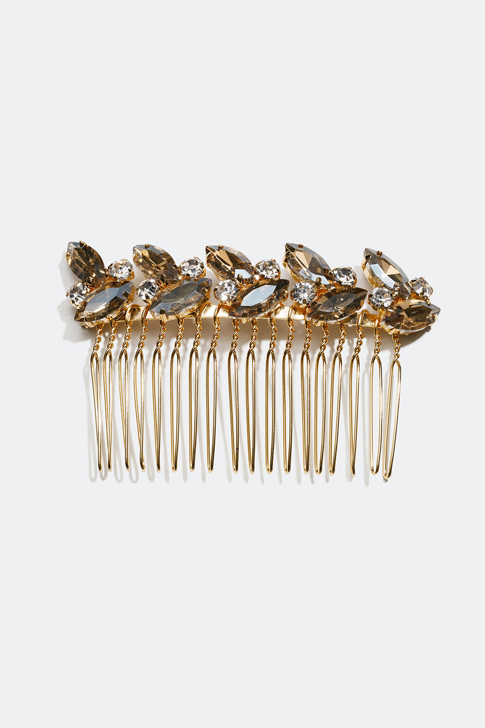Gullfarget hårkam med glassteiner