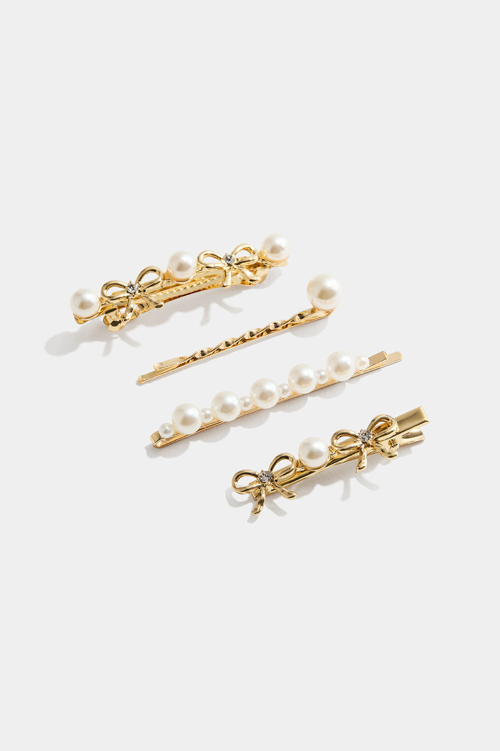 Gullfargede hårspenner med sløyfer og perler, 4-pakning
