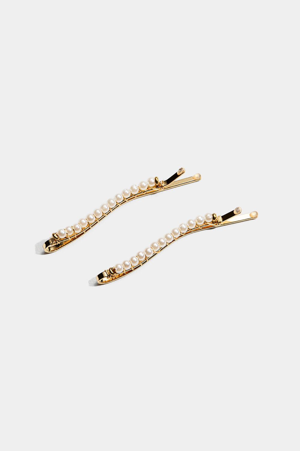 Bølgete hårnåler med hvite perler, 2-pakning