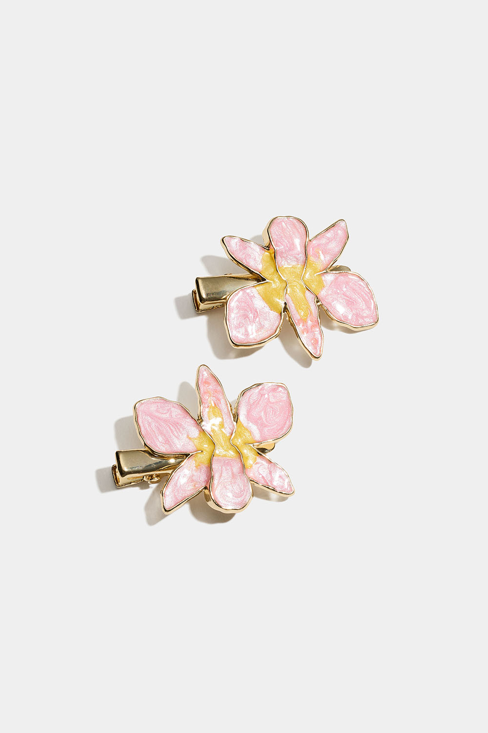 Gullfargede hårspenner med rosa blomster, 2-pakning