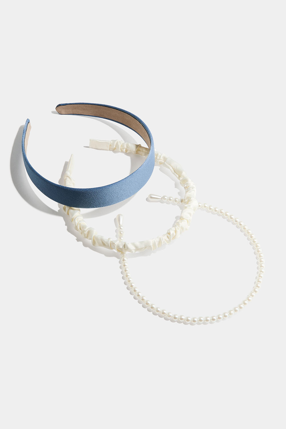 3-pakning med hårbøyler, blå og hvit