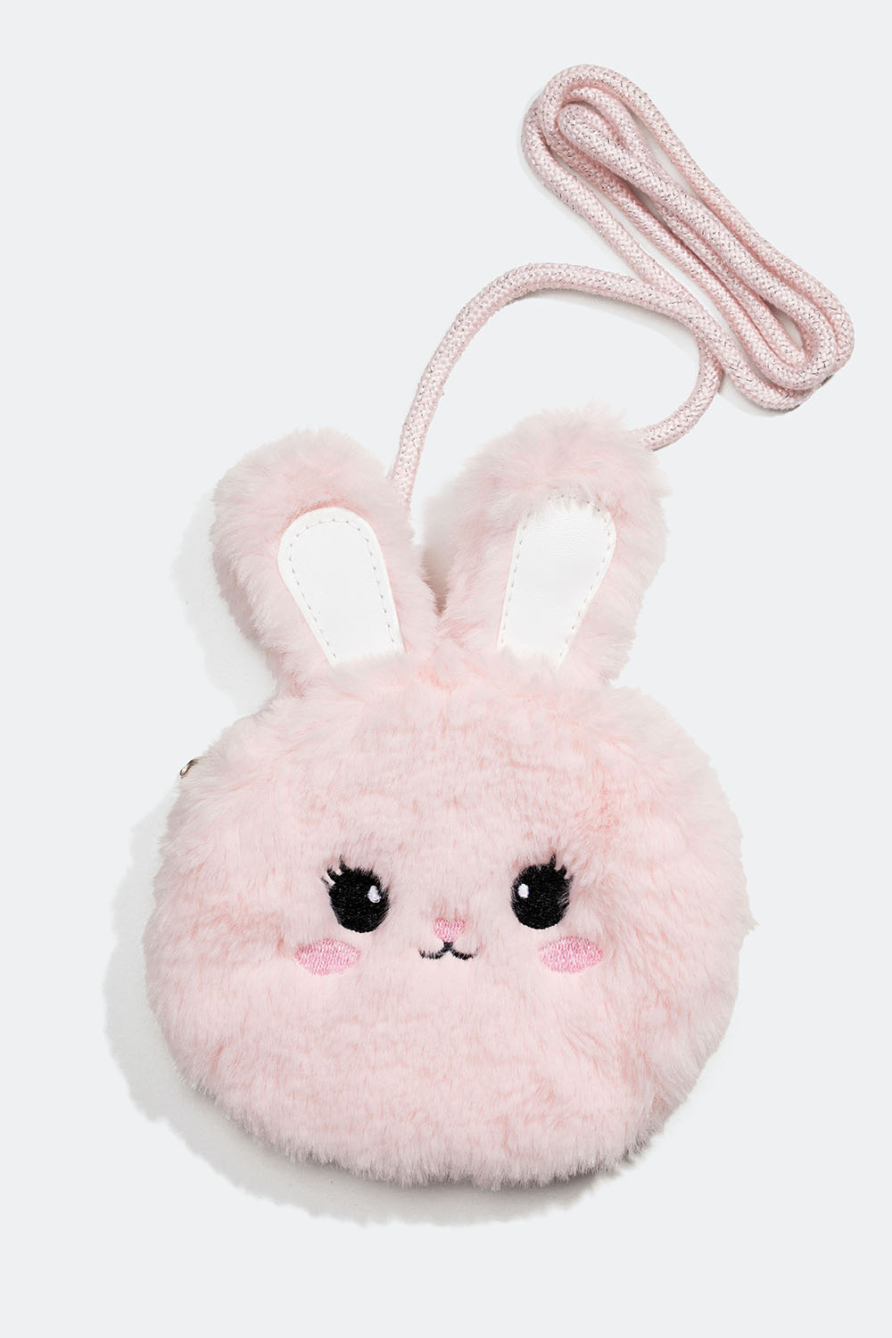 Rosa, fluffy skulderveske med kaninmotiv