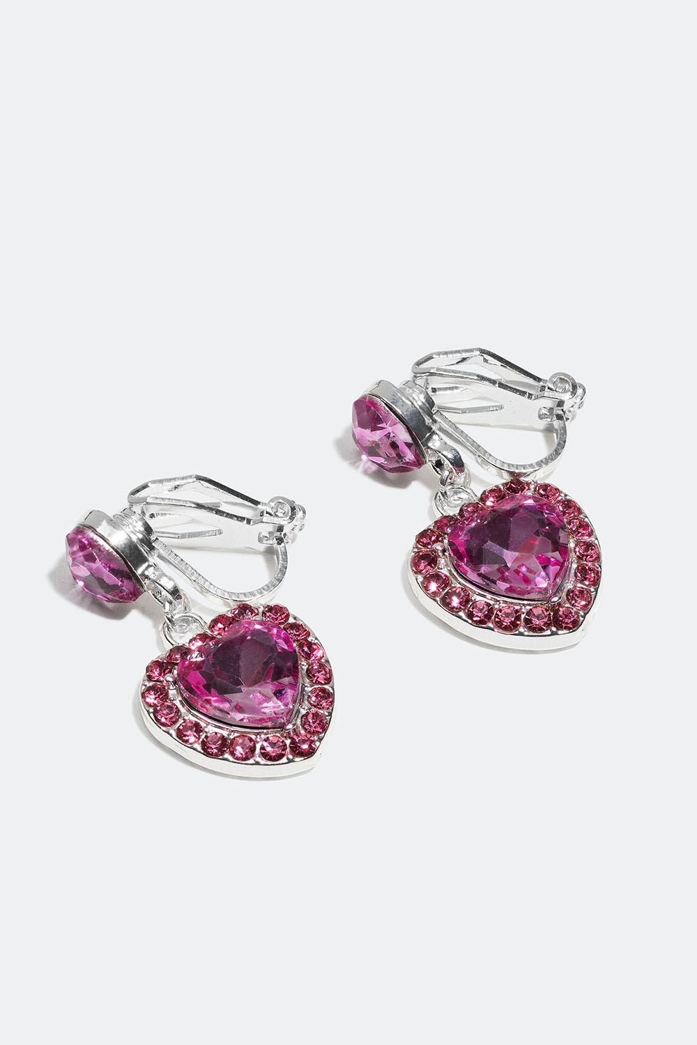 Klipsøredobber med hjerter og rosa glassteiner