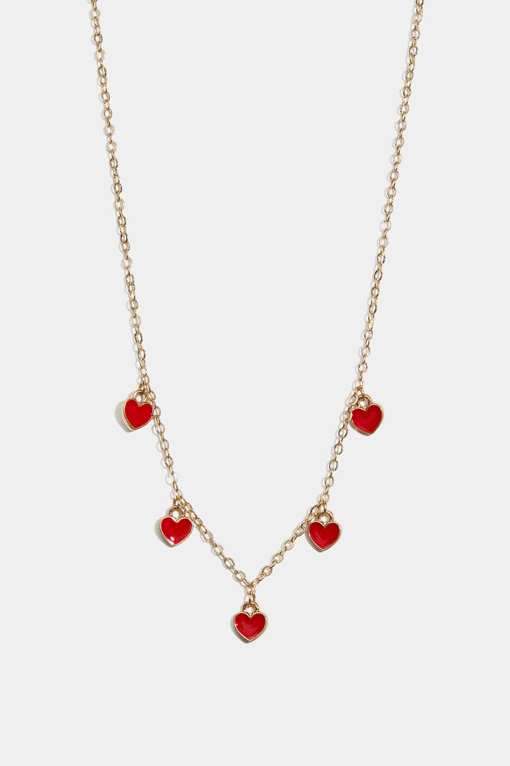 Halskjede til barn med fem røde hjerter