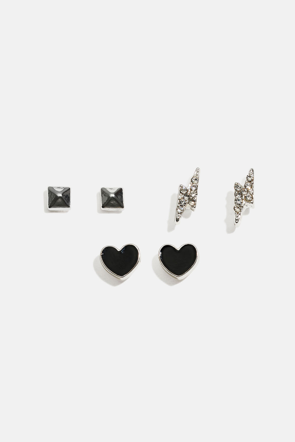 Øredobber med nagler, lyn og hjerter, 3-pakning