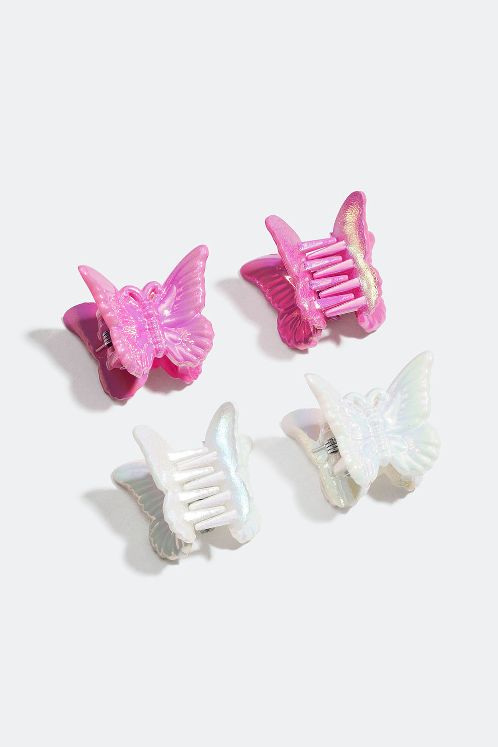 Små, hvite og rosa hårklemmer med sommerfugler, 4 pakning