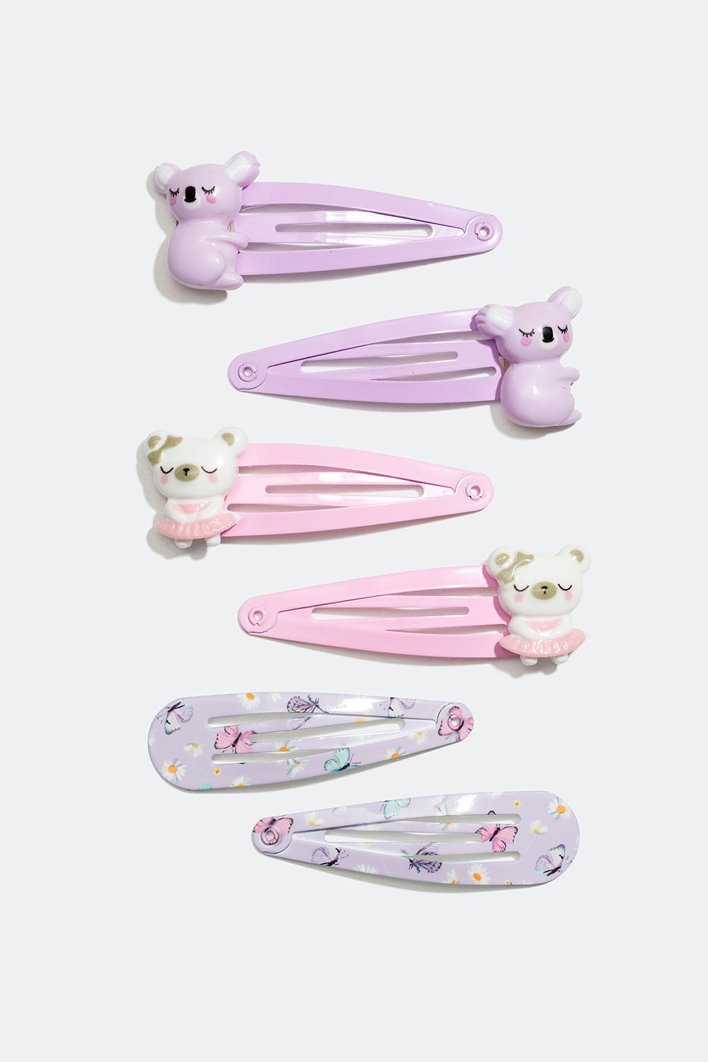 Hårspenner med bjørn, koalaer og sommerfugler, 6 pakning