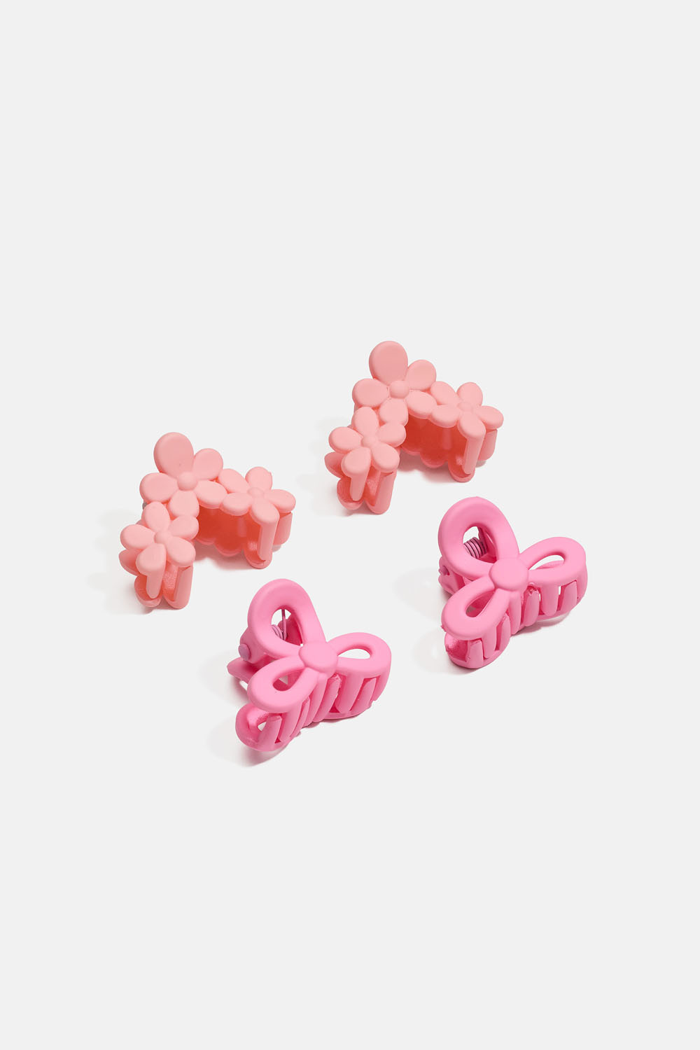 Små, rosa hårspenner med blomster og sløyfer, 4-pakning