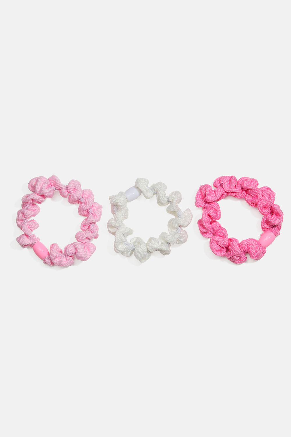 Teksturerte hårstrikker i rosa og hvitt, 3-pakning