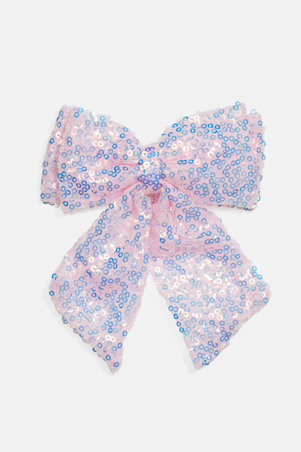 Hårspenne med rosa sløyfe og paljetter
