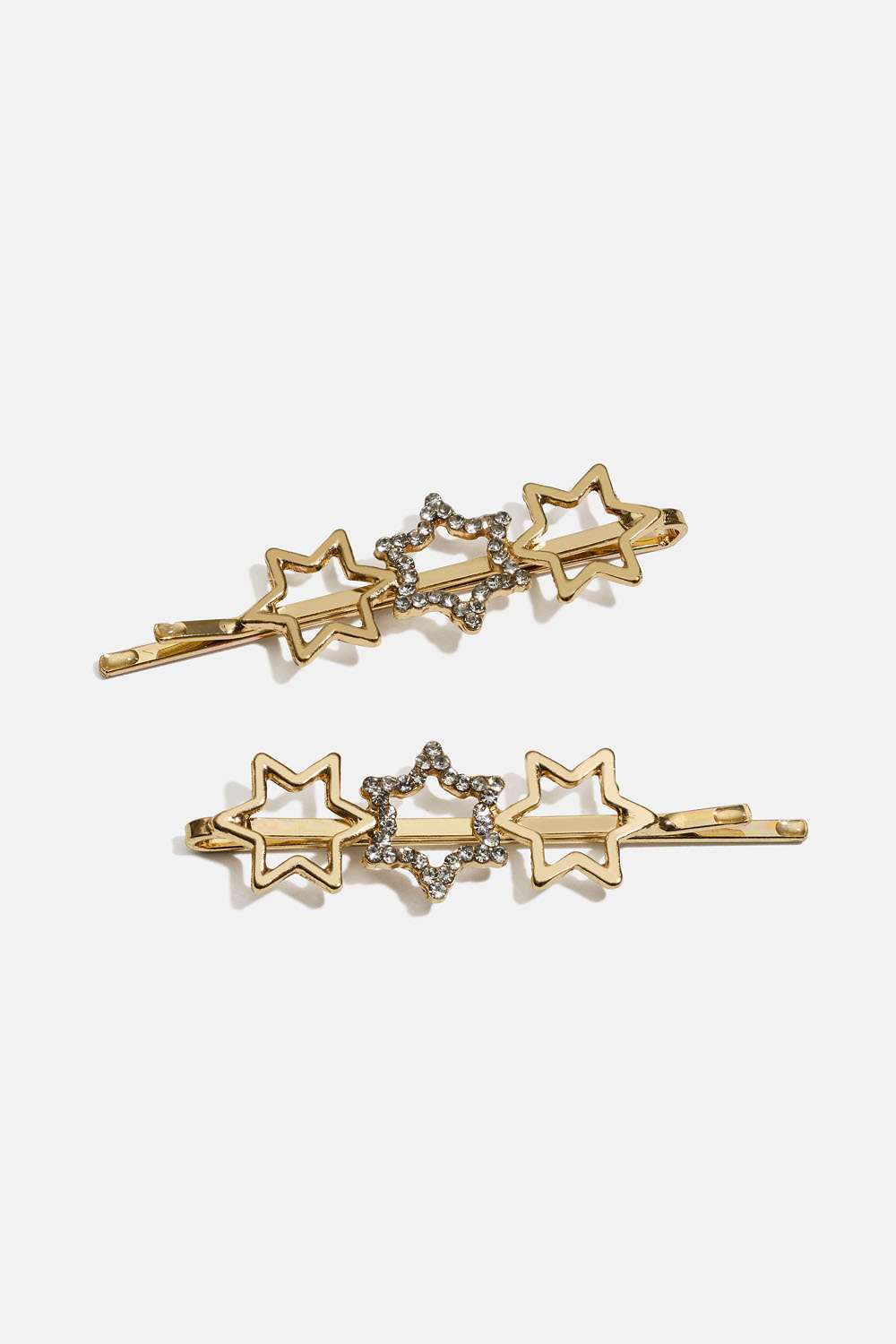Gullfargede hårnåler med stjerne og strass, 2-pakning