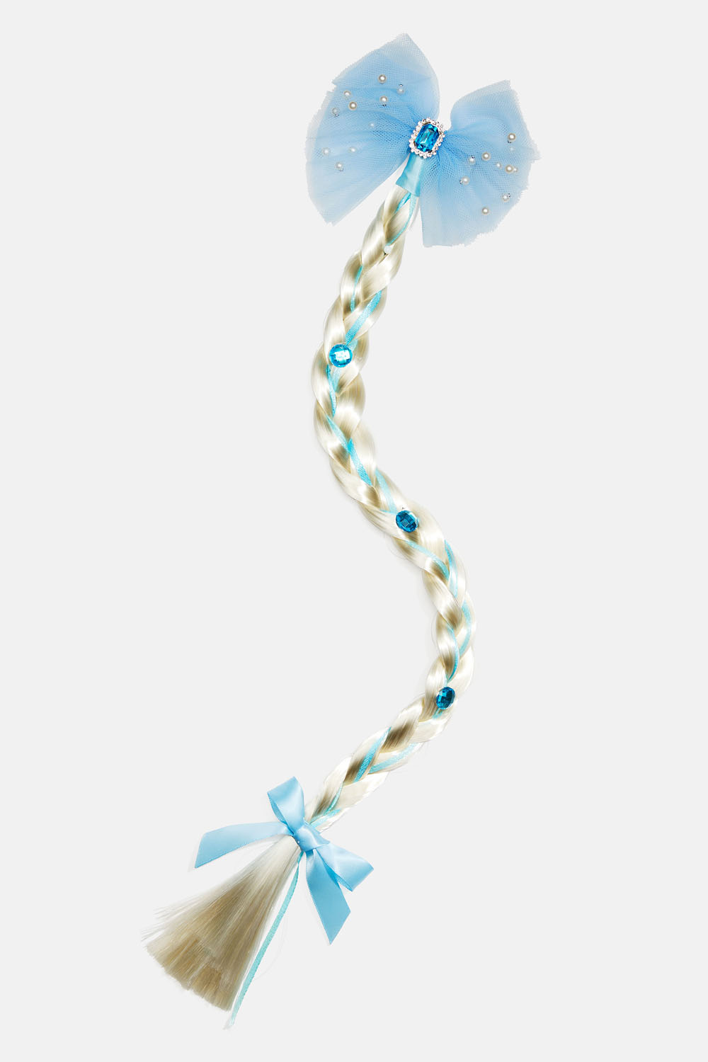 Hårspenne med blå sløyfe og flette
