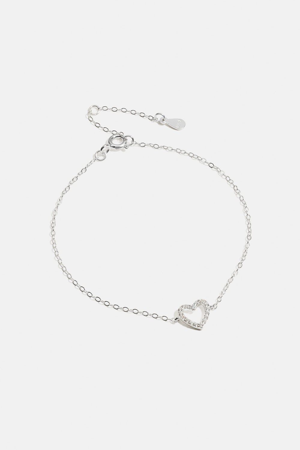 Armbånd i ekte sølv med hjerte og Cubic Zirkonia