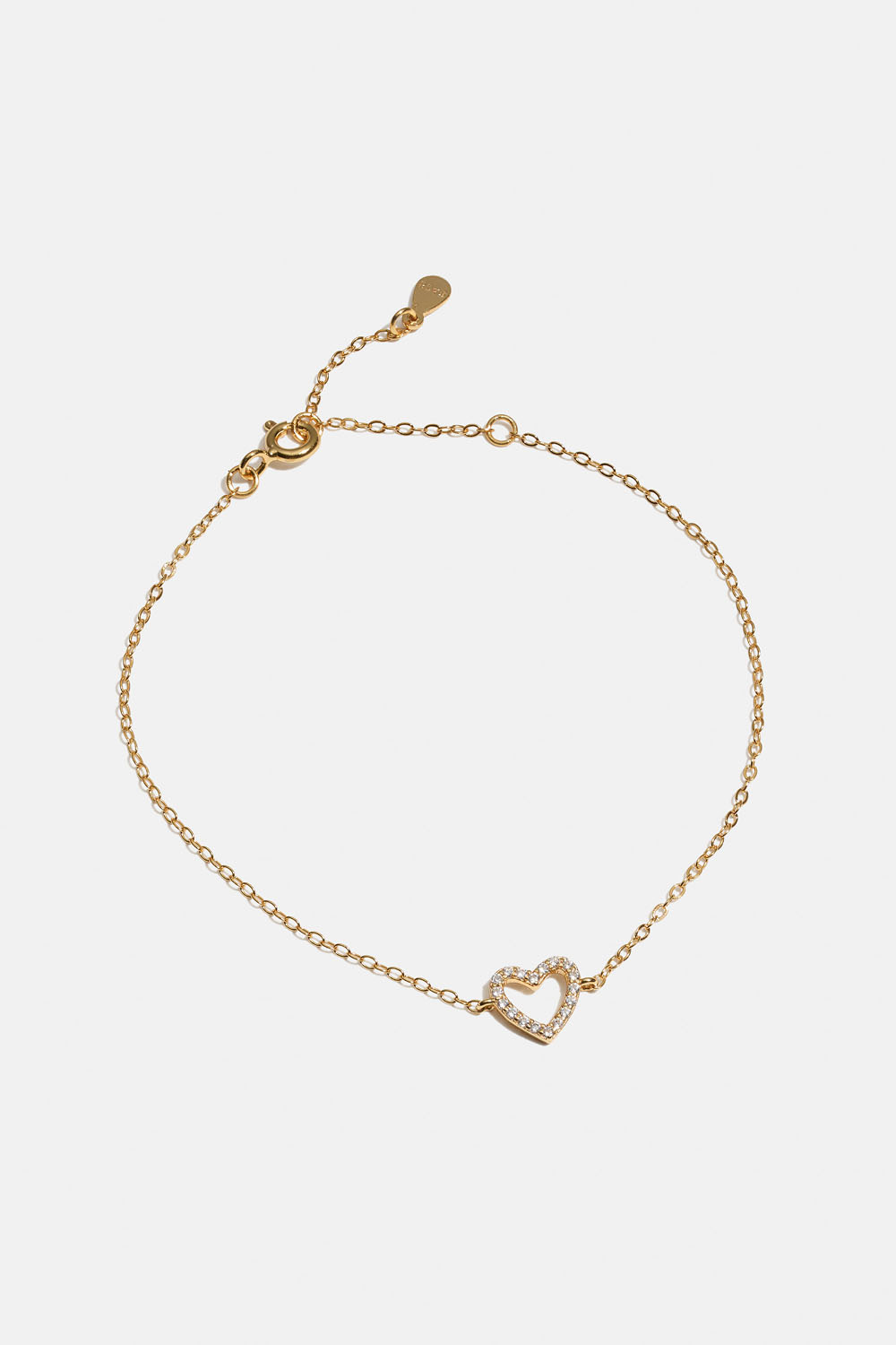 Armbånd i 18k forgylt ekte sølv med hjerte og Cubic Zirkonia