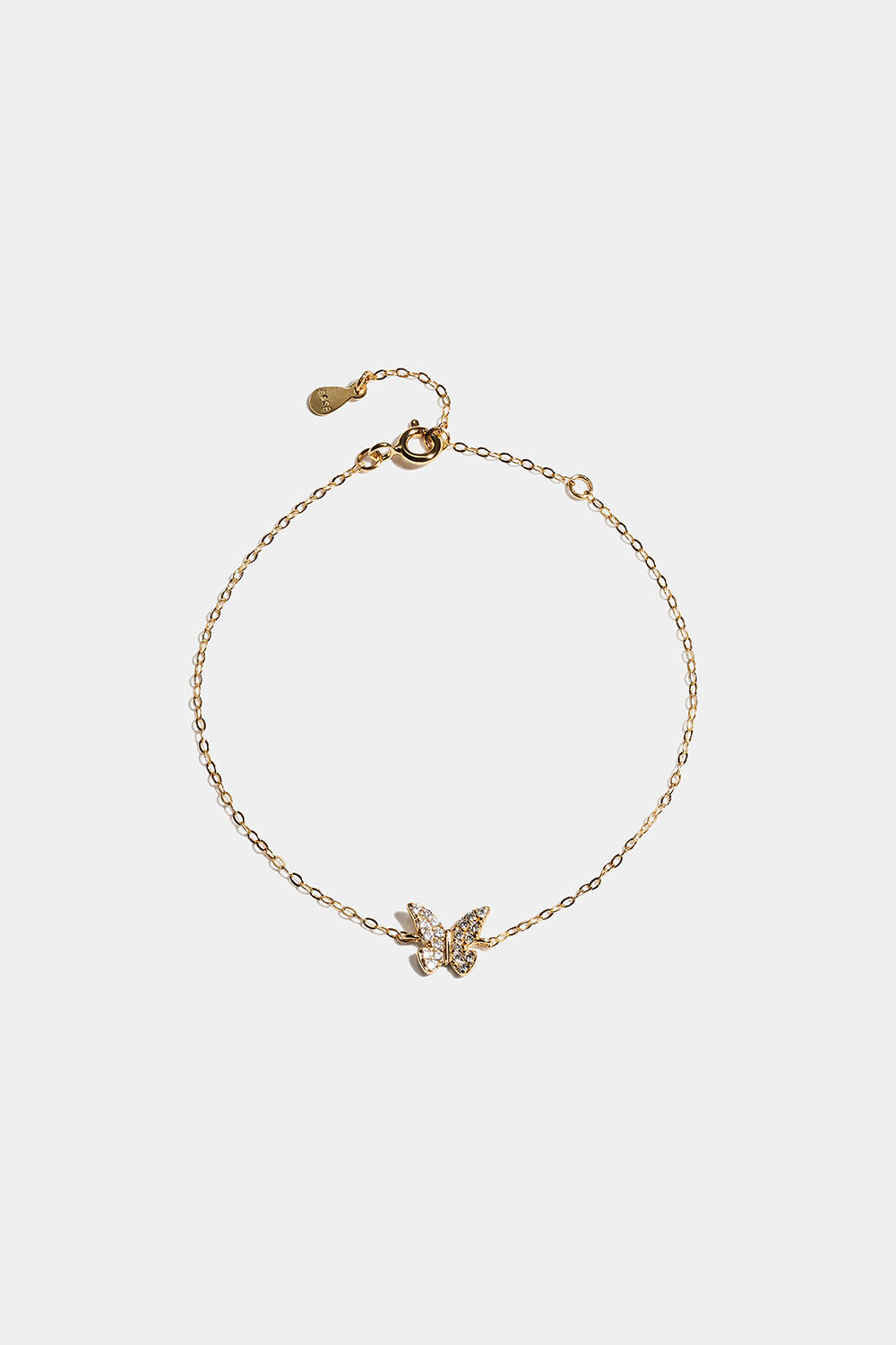 Armbånd i 18k gullbelagt ekte sølv med sommerfugl og kubisk zirkonia