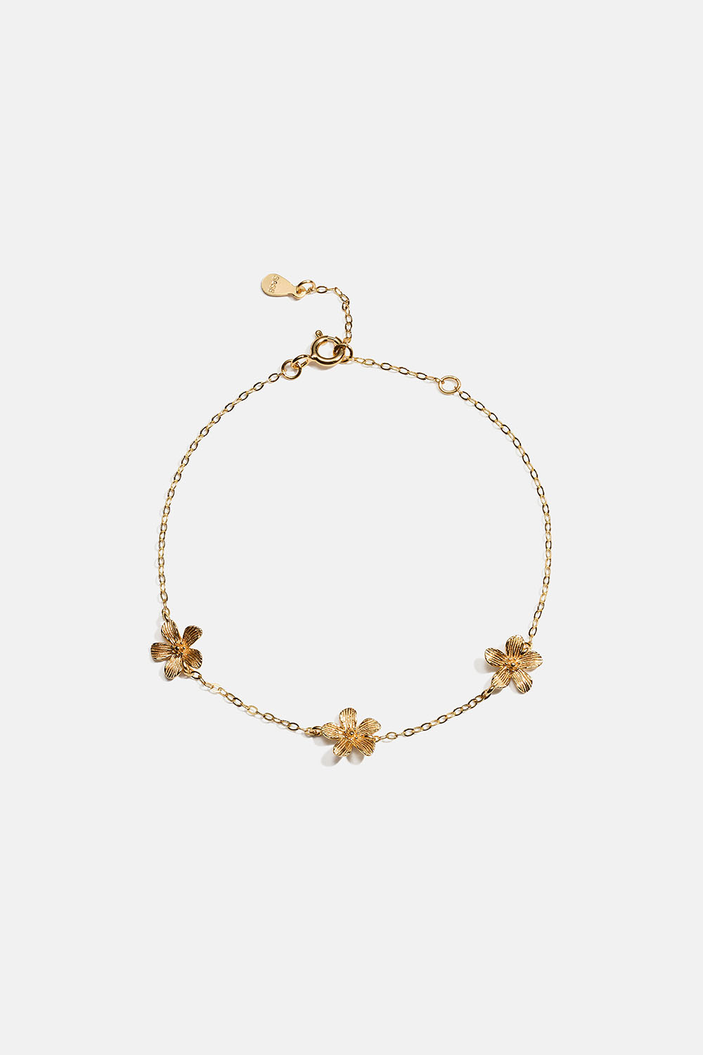 Armbånd i 18k forgylt ekte sølv med teksturerte blomster