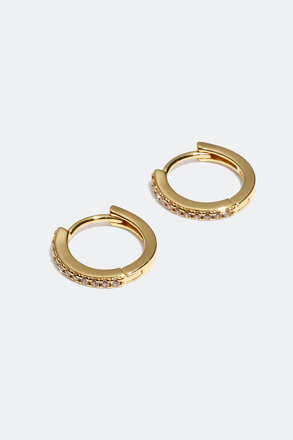Små øreringer med Cubic Zirconia-steiner, forgylt med 18K gull, 1,2 cm
