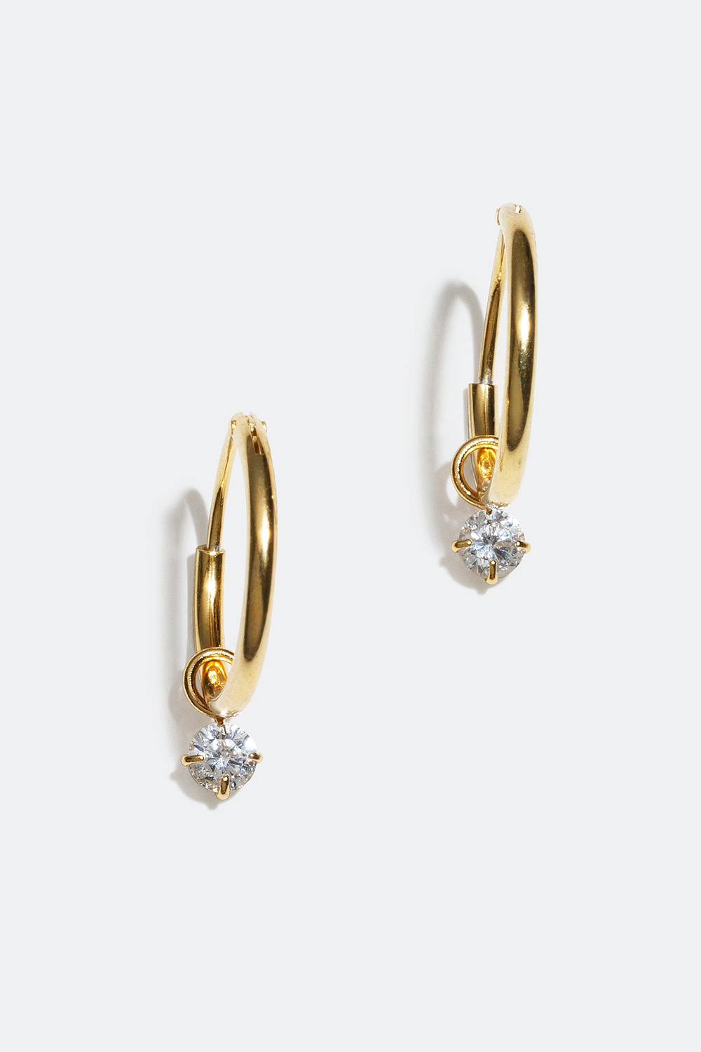 Øreringer med glassteiner, forgylt med 18K gull, 1 cm