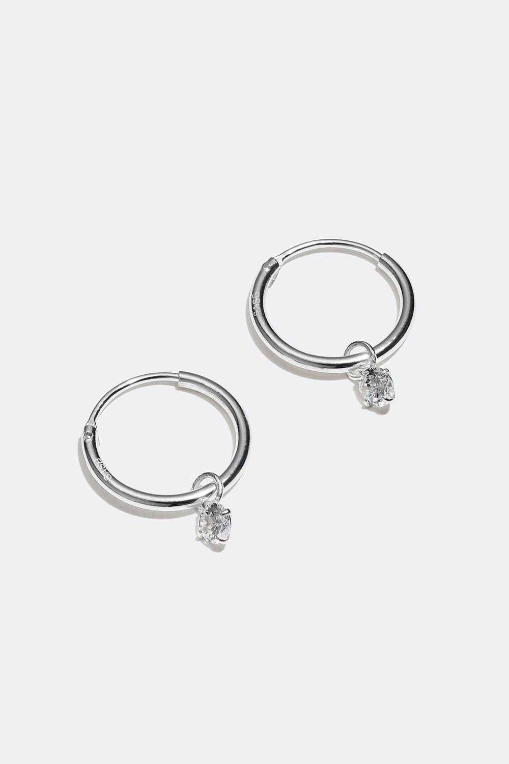 Øreringer med glassteiner i ekte sølv, 1 cm