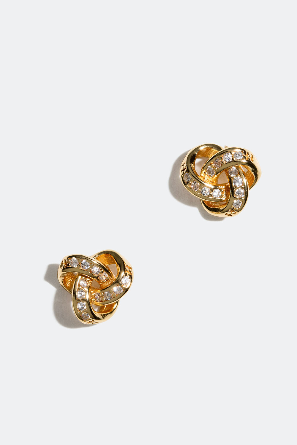 Stiftøredobber med knute i 18 k forgylt ekte sølv og  Cubic Zirconia