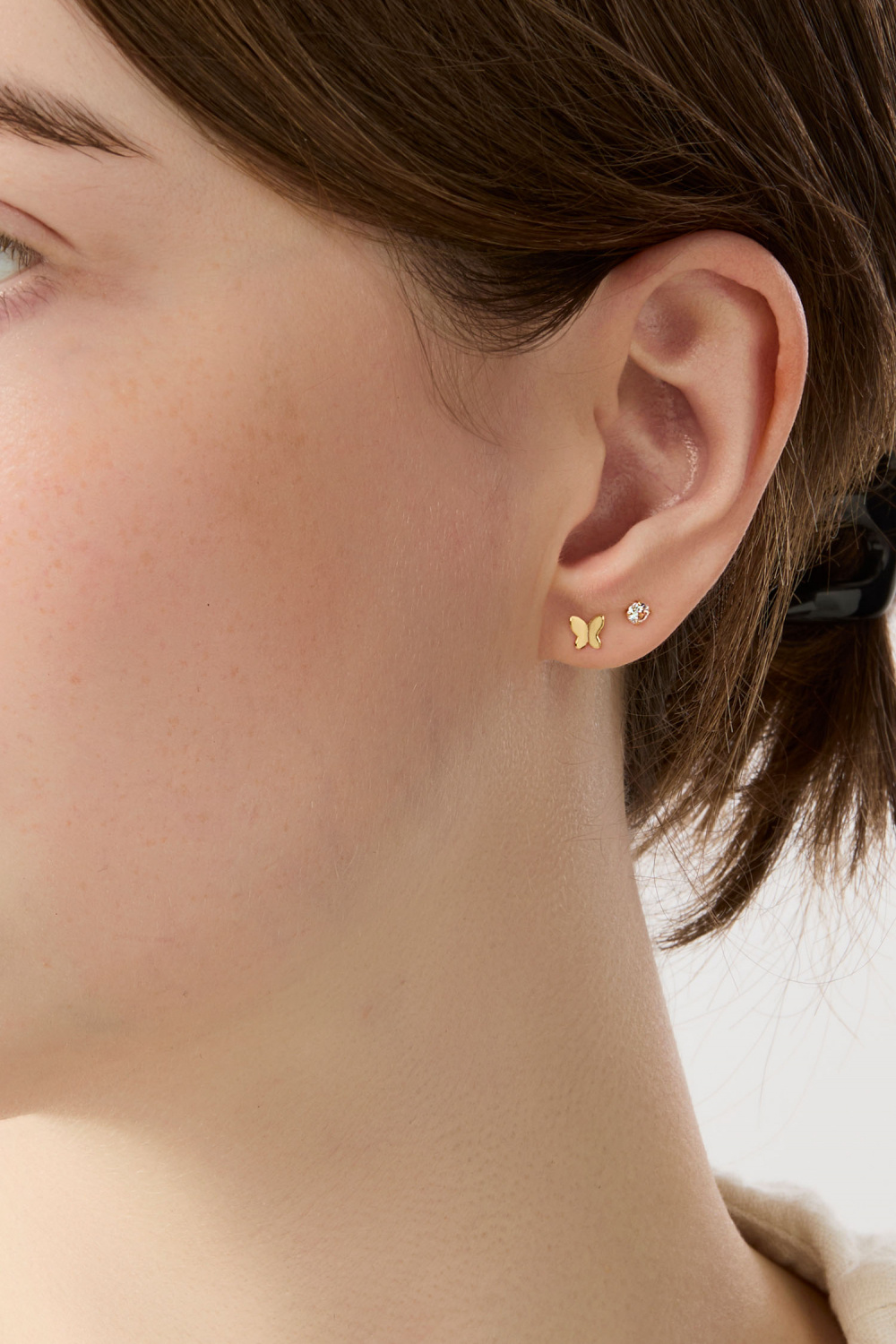 Øredobber i 18k forgylt ekte sølv med sommerfugler, 2-pakning