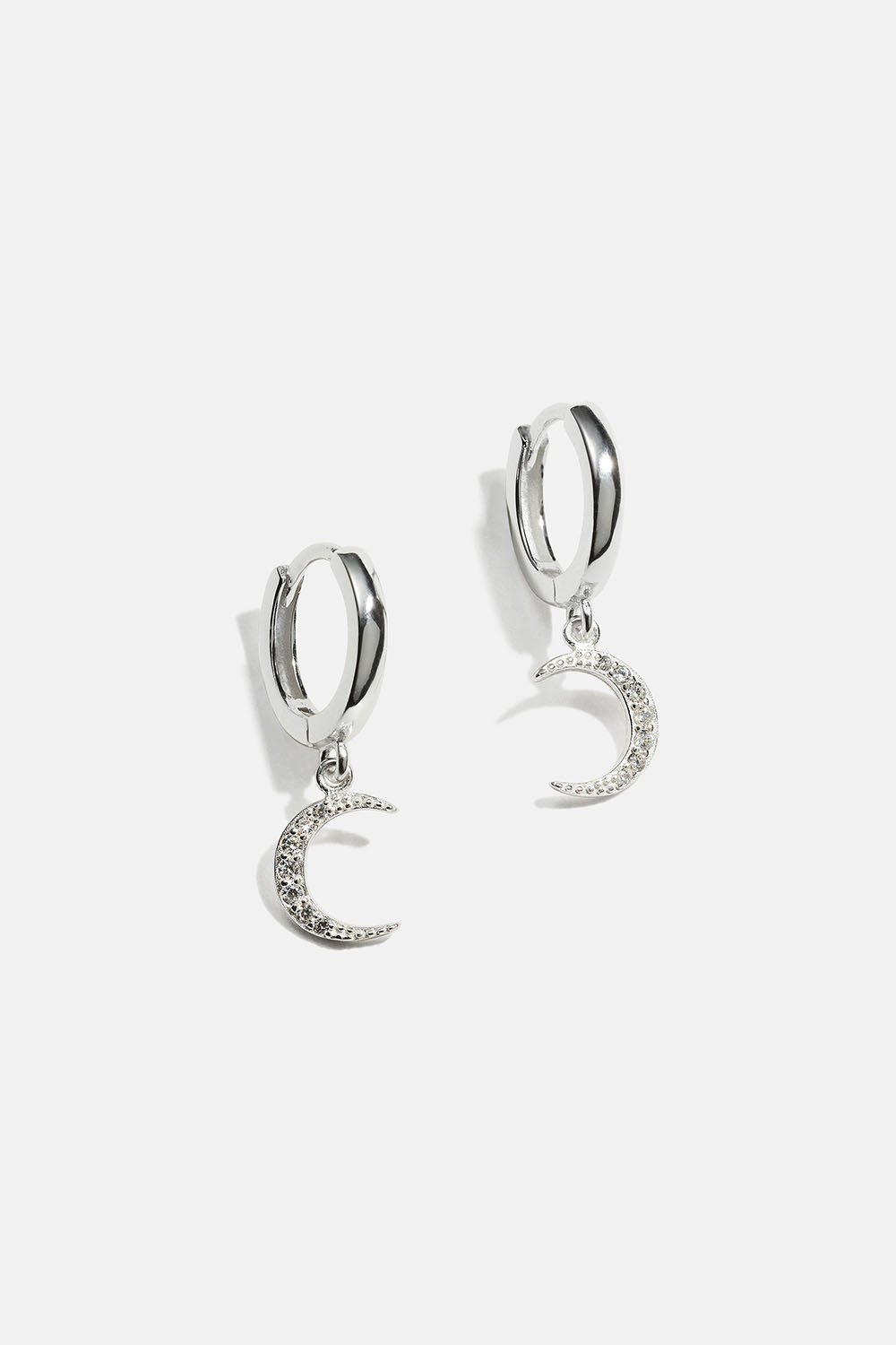 Øreringer i ekte sølv med måner og kubisk zirkonia