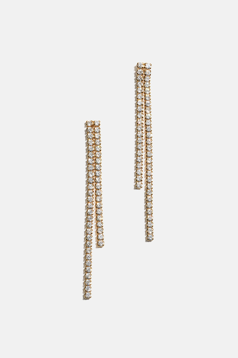 Øredobber i 18k gullbelagt ekte sølv med to kubisk zirkonia-lenker