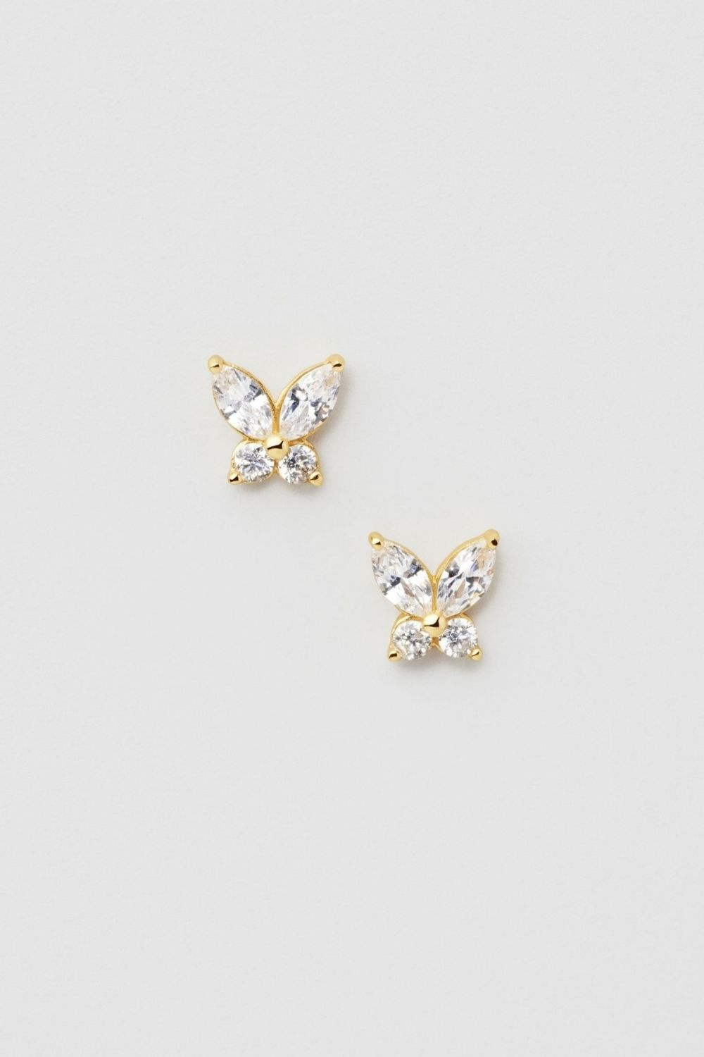 Clear Butterfly Studs 18k Gold Plated