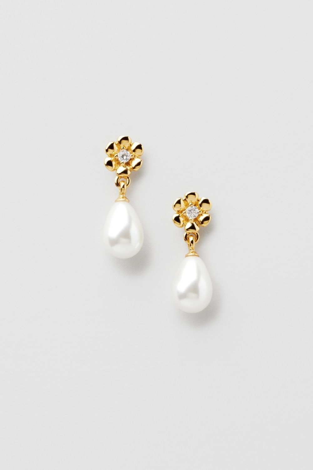 Daisy Flower Pearl Studs 24k Gold Plated
