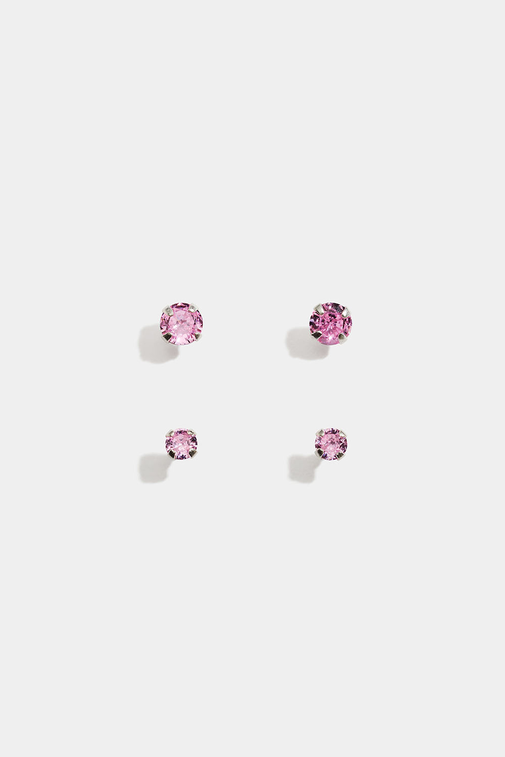 Små øredobber i ekte sølv med rosa kubisk zirkonia, 2-pakning