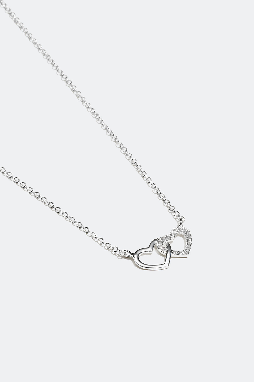 Halskjede i ekte sølv med to hjerter