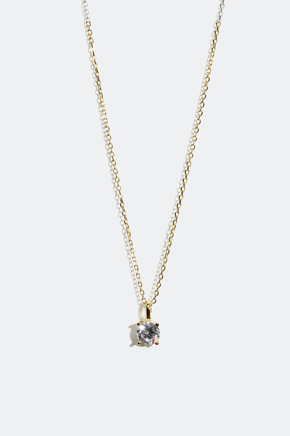 Halskjede med blanke glassteiner i Cubic Zirconia, forgylt med 18K gull