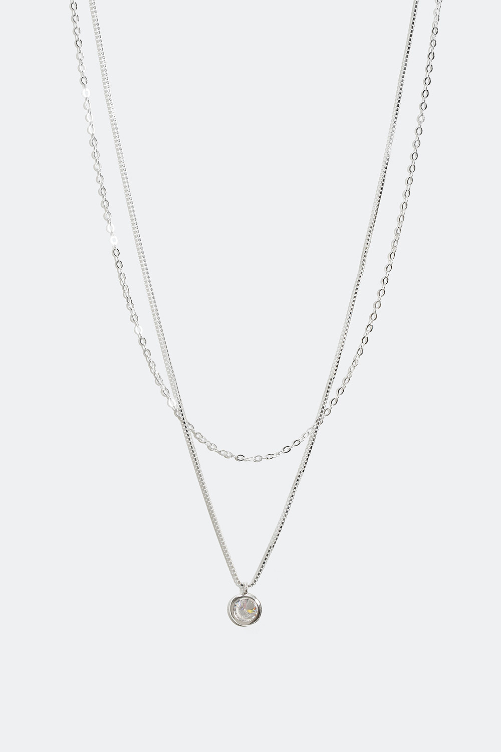 Dobbel halslenke i ekte sølv med Cubic Zirconia