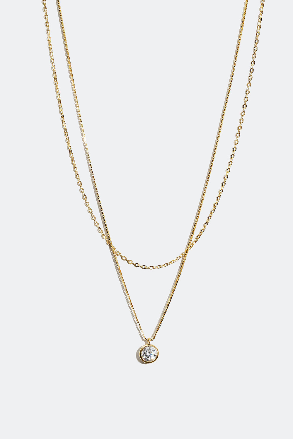 Dobbel halslenke med Cubic Zirconia, forgylt med 18 K gull