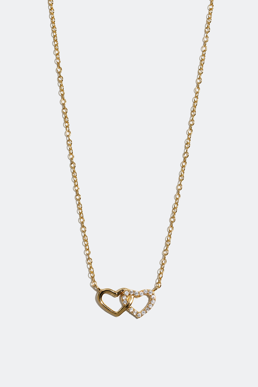 Halskjede forgylt med 18 k gull med to hjerter