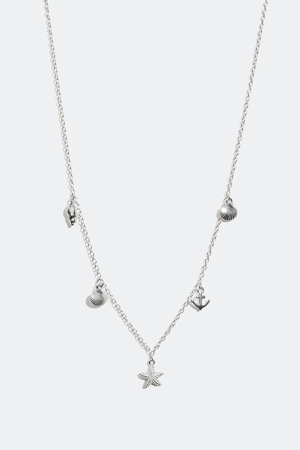 Halskjede i ekte sølv med snegler, sjøstjerne og anker