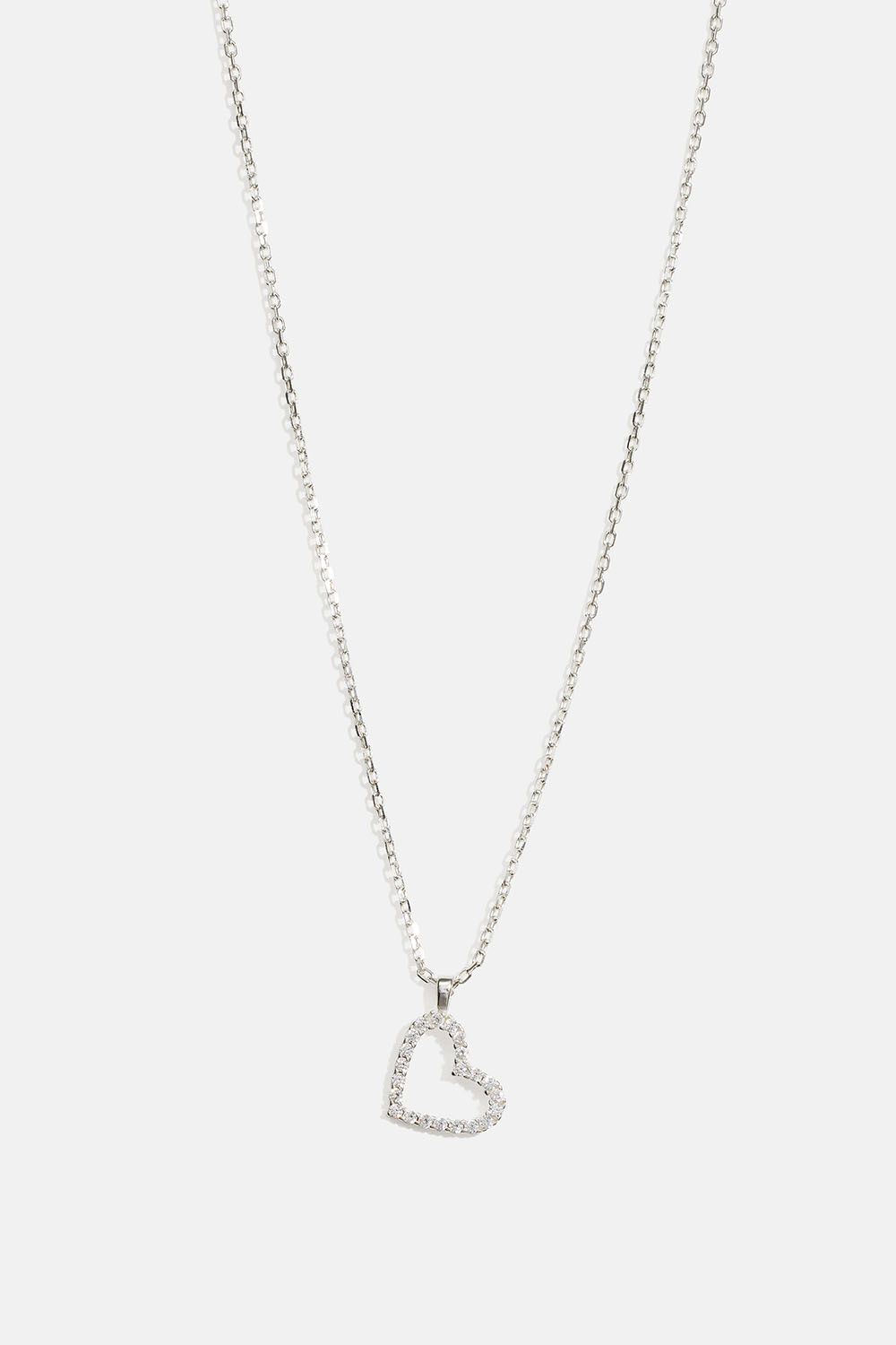 Halskjede i ekte sølv med hjerteanheng og små zirkoniastener