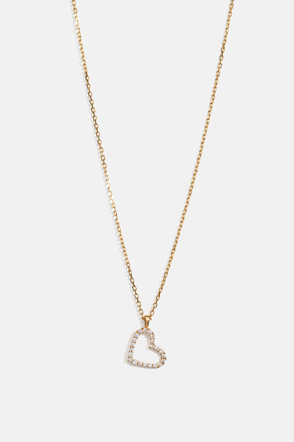 Halskjede i ekte sølv med 18 karat gullplett, med hjerteanheng og små zirkoniastener