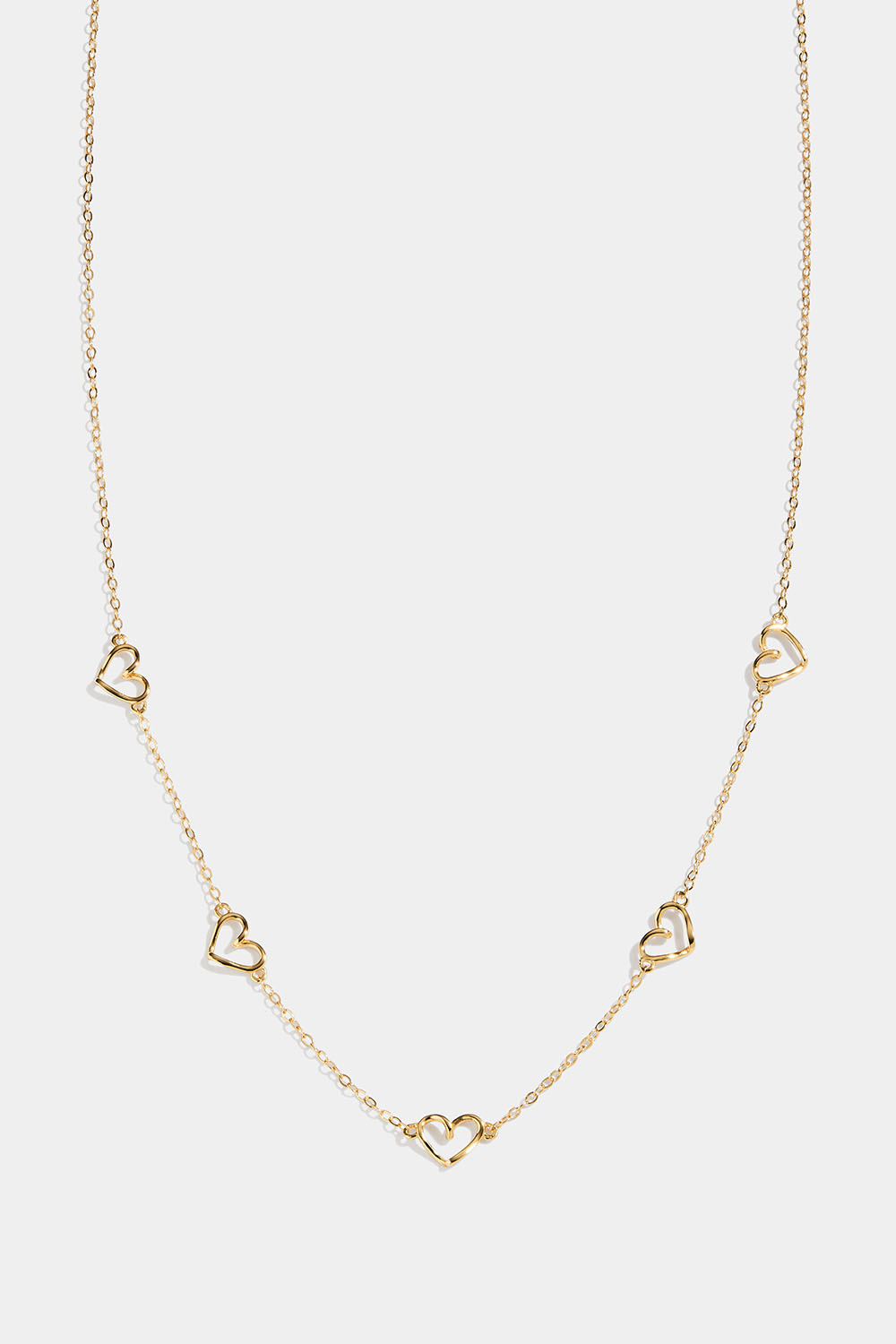 Halskjede i 18k forgylt sølv med fem hjerter