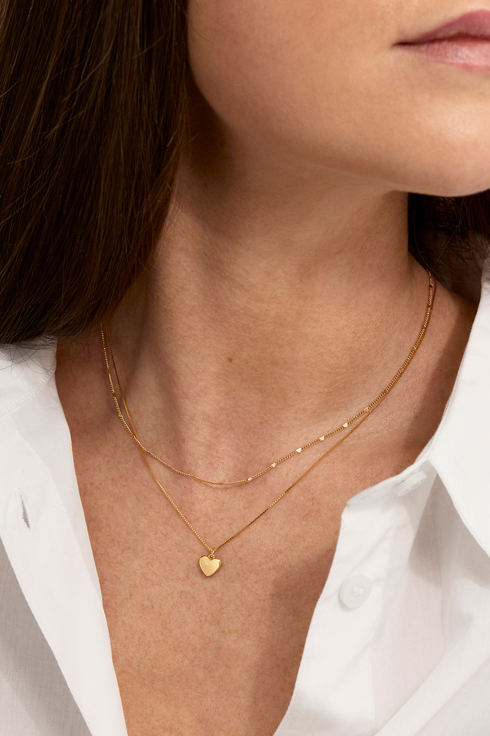 Halskjede i 18k forgylt ekte sølv med fylt hjerte