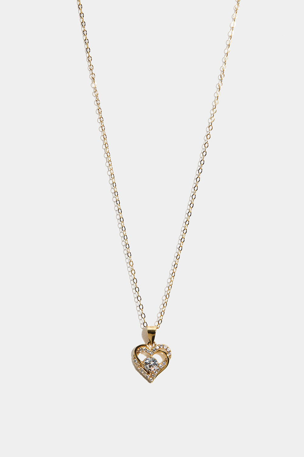 Halskjede i 18k gullbelagt ekte sølv med dobbelt hjerte