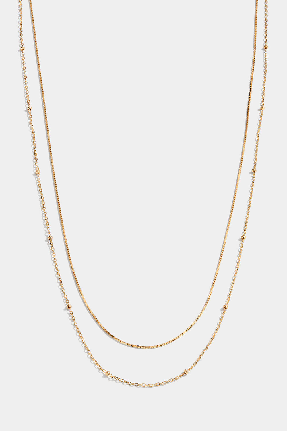 Dobbelt halskjede i 18 k forgylt ekte sølv med minikuler