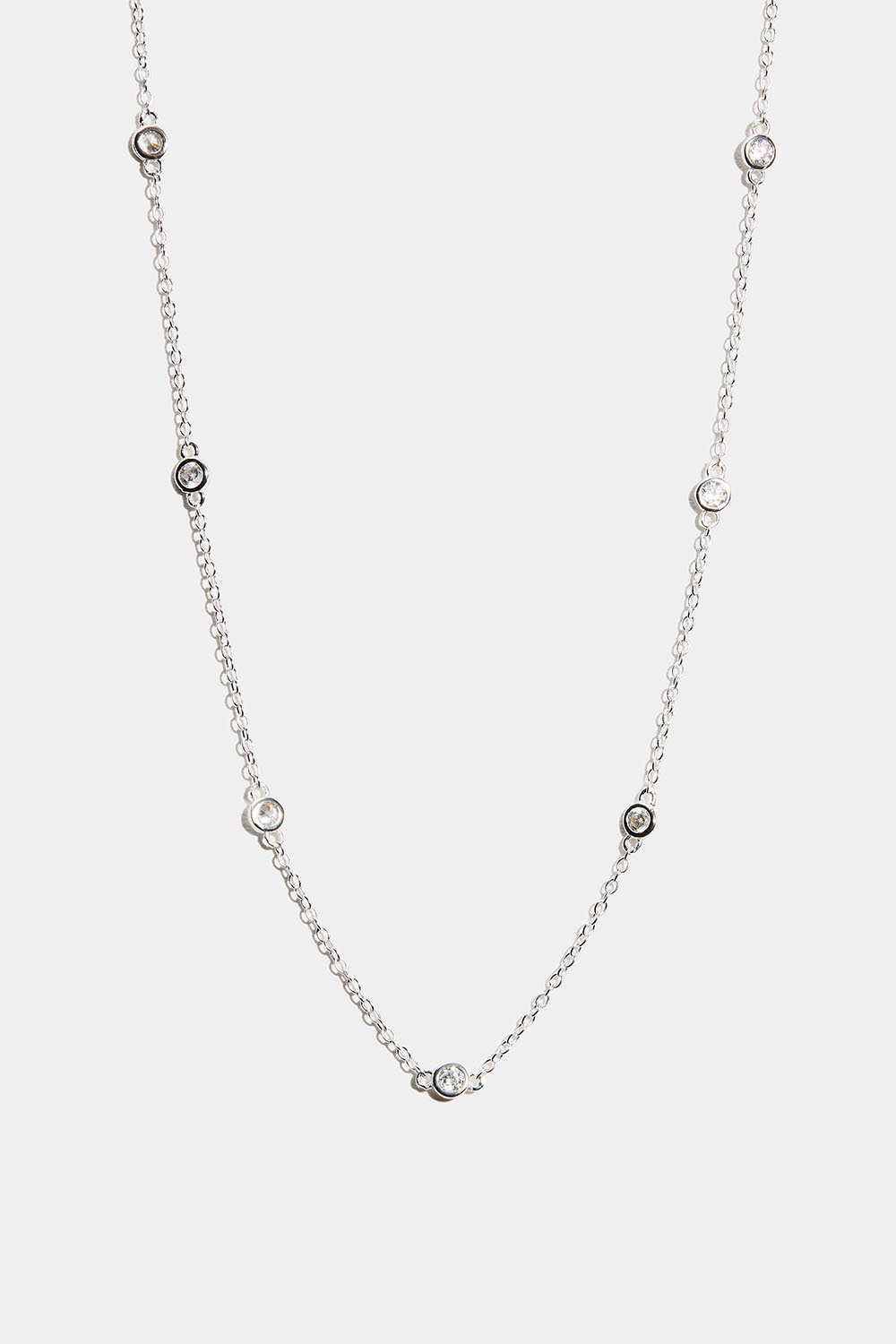 Halskjede i ekte sølv med små, runde kubisk zirkonia