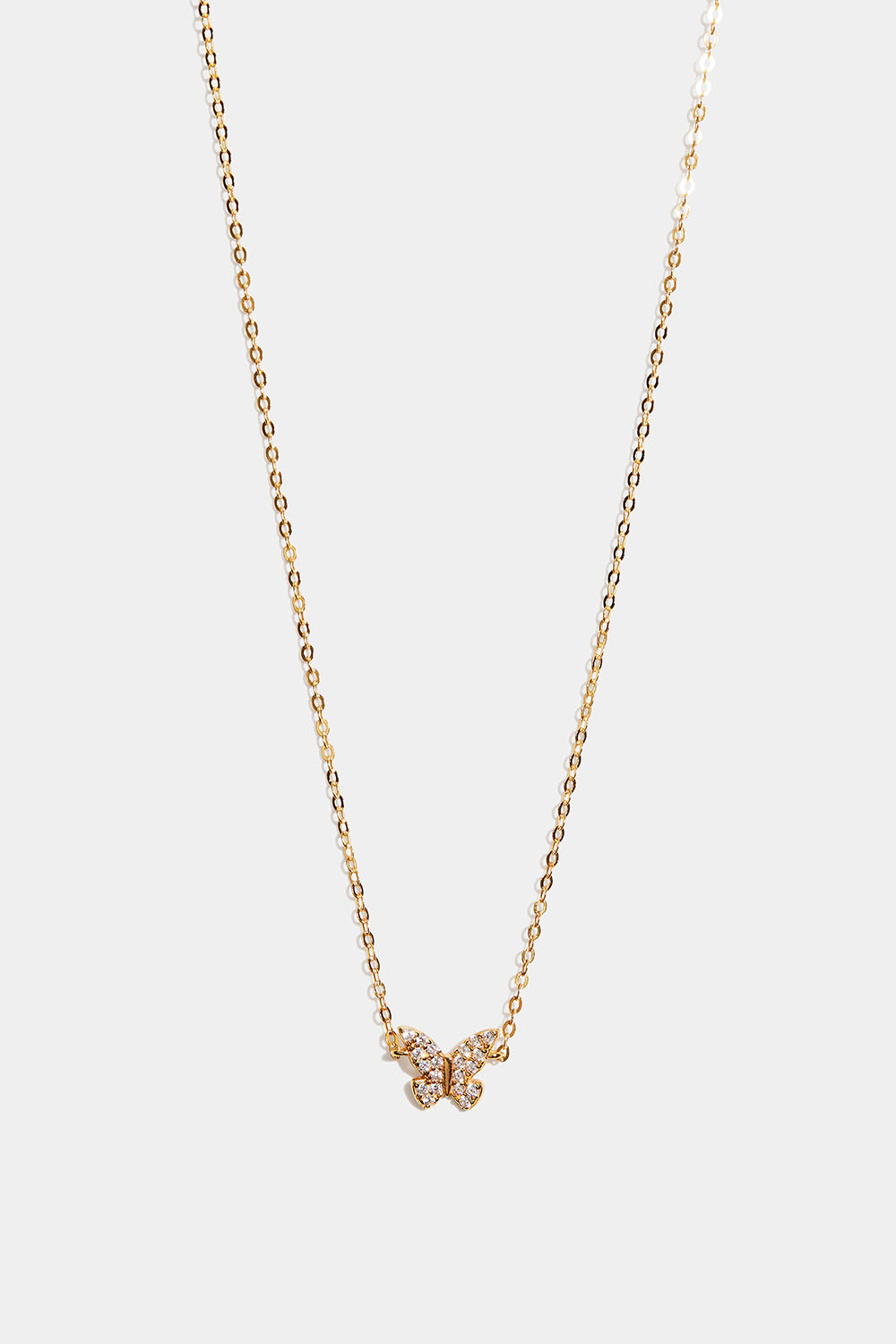 Halskjede i 18 karat gullbelagt sterlingsølv med sommerfugl og kubisk zirkonia