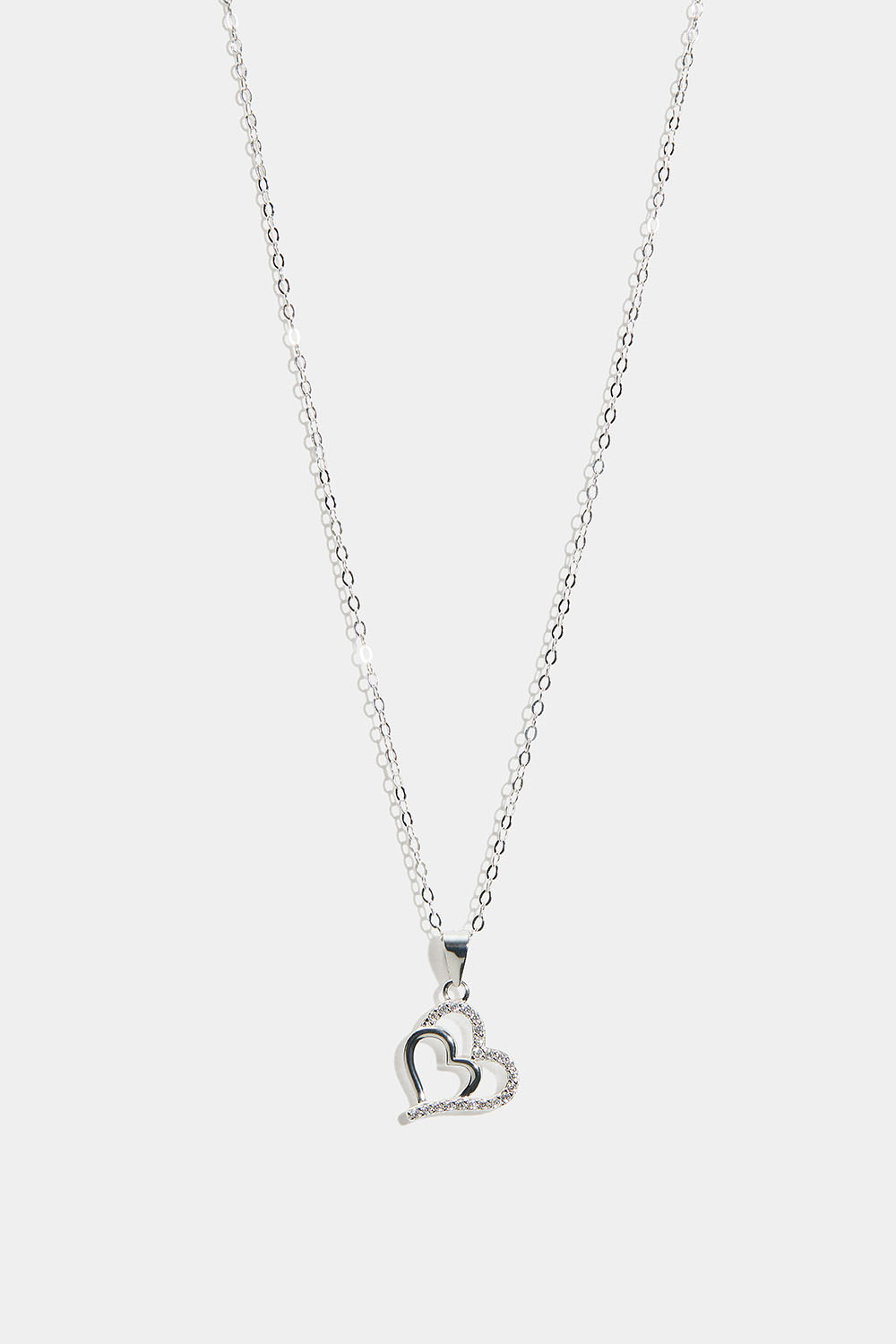 Halskjede i ekte sølv med dobbelt hjerte og kubisk zirkonia.