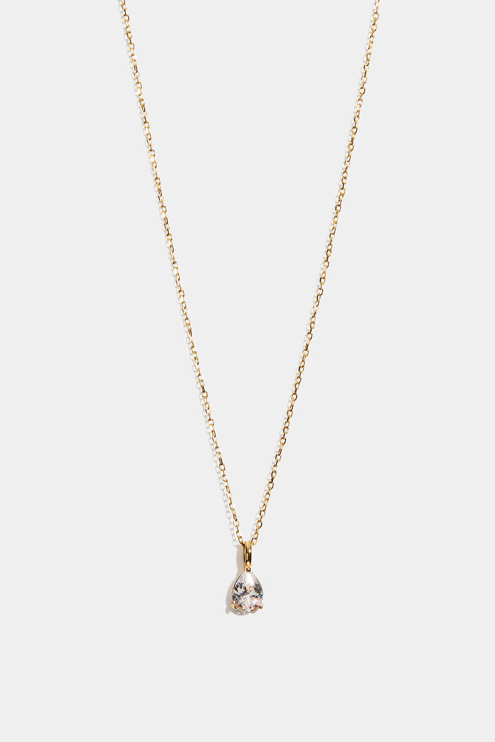 Halskjede i 18 karat gullbelagt sterlingsølv med dråpeformet kubisk zirkoniaanheng