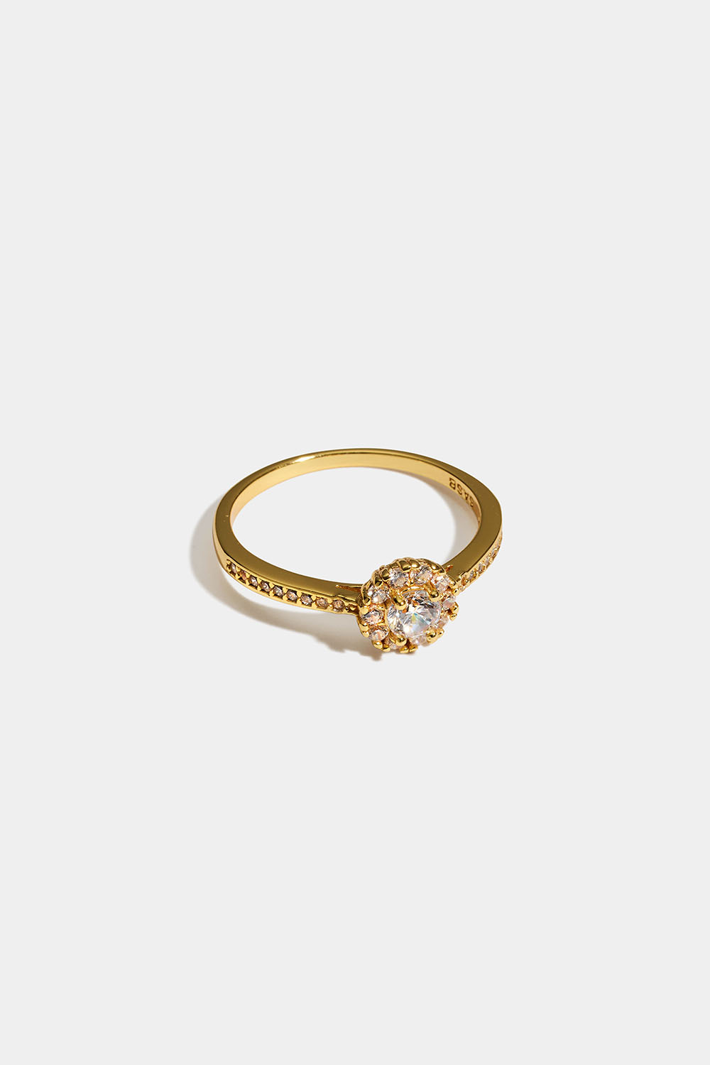 Ring i 18K gullbelagt ekte sølv med rund Cubic Zirconia